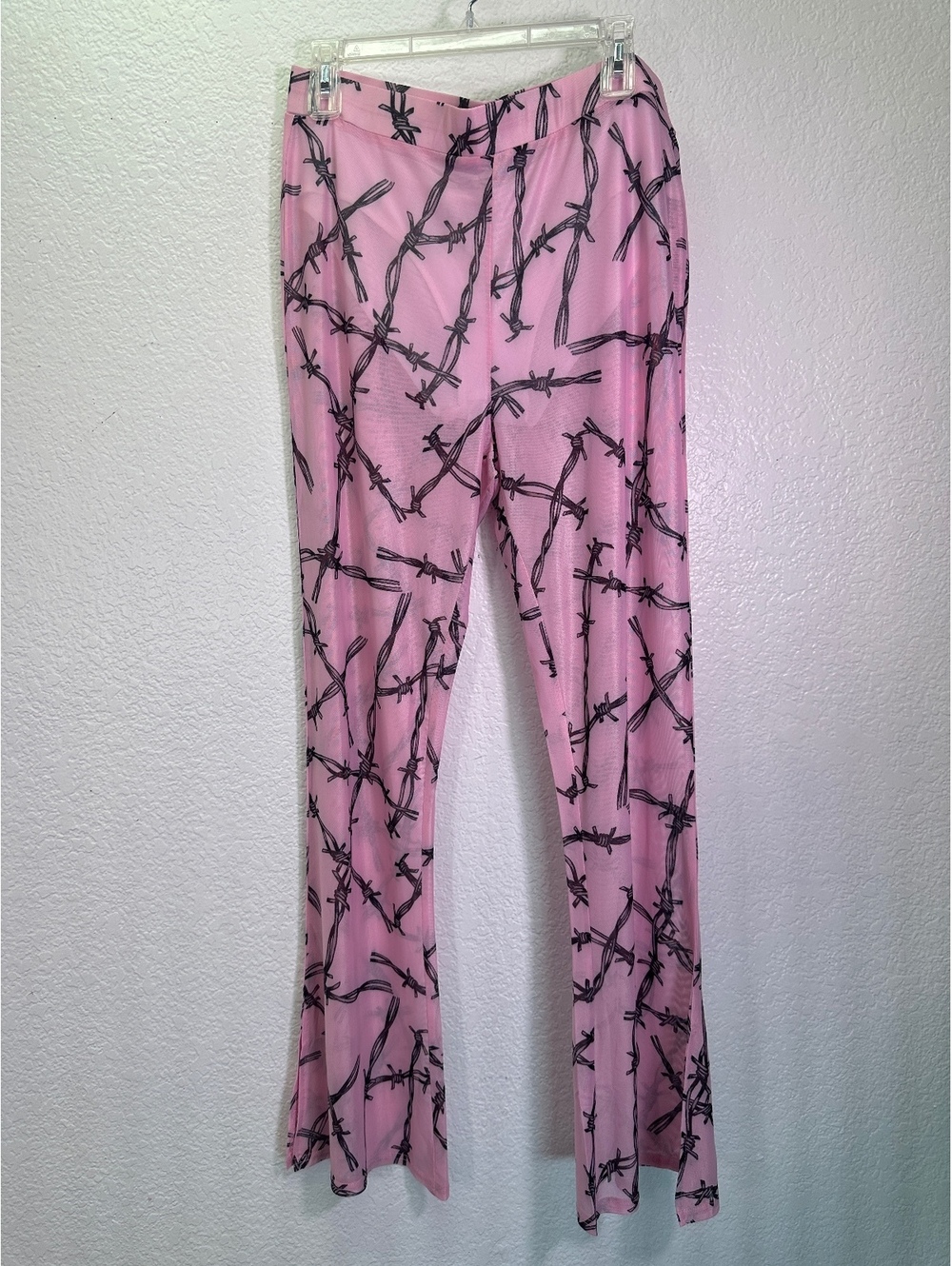 Women’s Sz XL Killstar Pink Mesh Barbed Wire Flare Pants Goth Overload/Replay